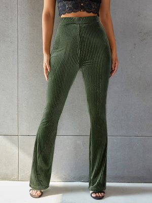 High-waisted Flared Pants Velvet Piping Bell-bottoms Sports Everyday Trousers