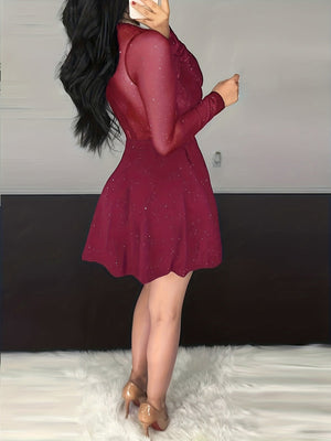 Sexy V-neck Bodycon Irregular Mesh Sequins Mini&Short Dresses