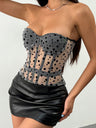 Polka Dots Fish Bones Lace Up Waist Shaping Bustier Tank Tops