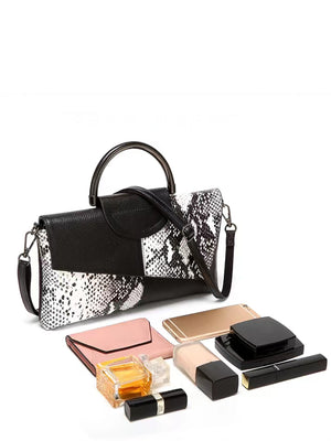 Snake-print Color-block Clutch/crossbody Bag