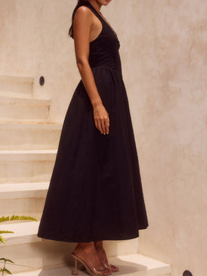 Halter V-neck Solid Color Maxi Dresses