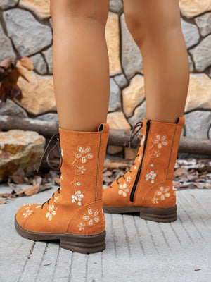 Floral Print Embroidered Women's Martin Boots