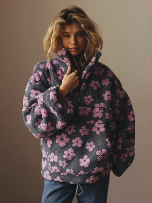 Fleece Flowers Keep Warm Pocket Sweatshirts&Hoodies