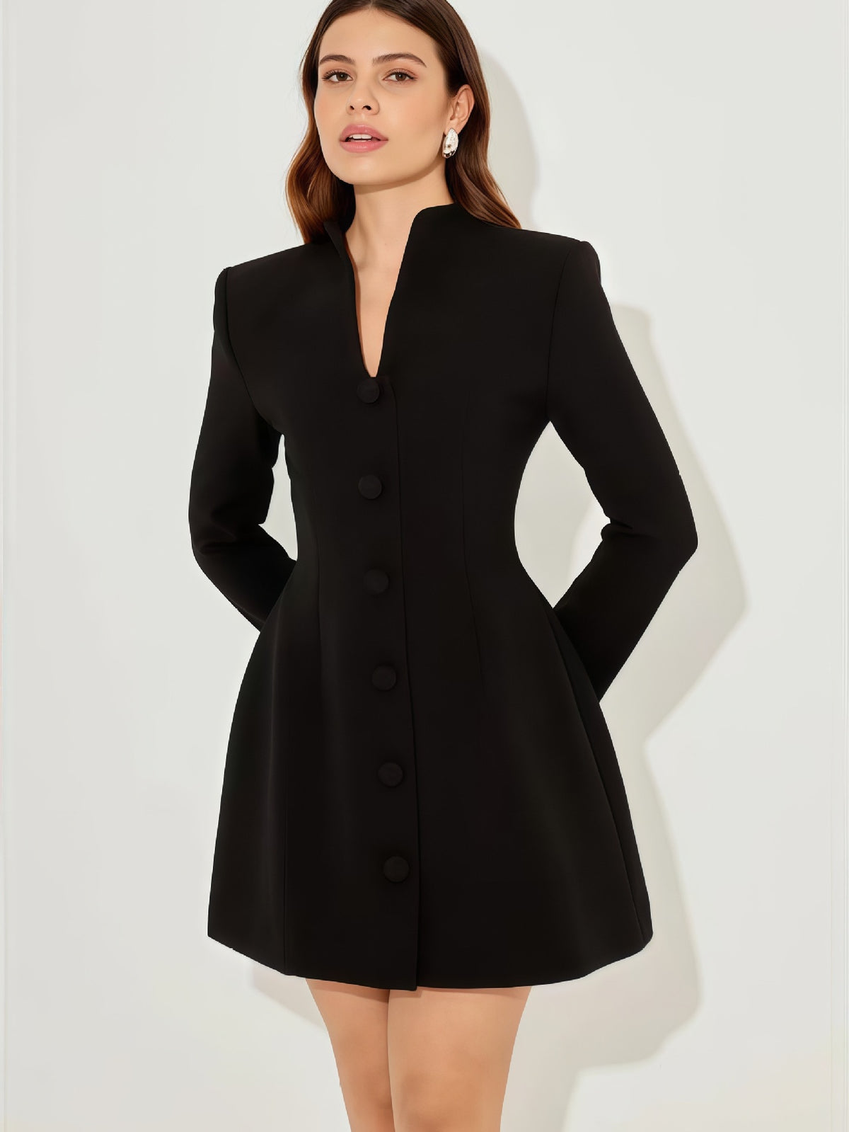 Slim-fit A-line Skirt, Elegant Solid Color, Single-breasted Short Dress