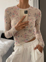 Mesh Print Crew Neck See-through T-shirt