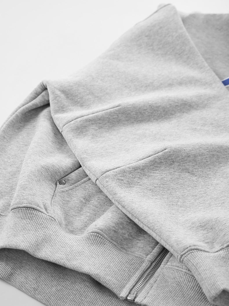 Hooded Embroidery Plush Collar Boxy Short Coat