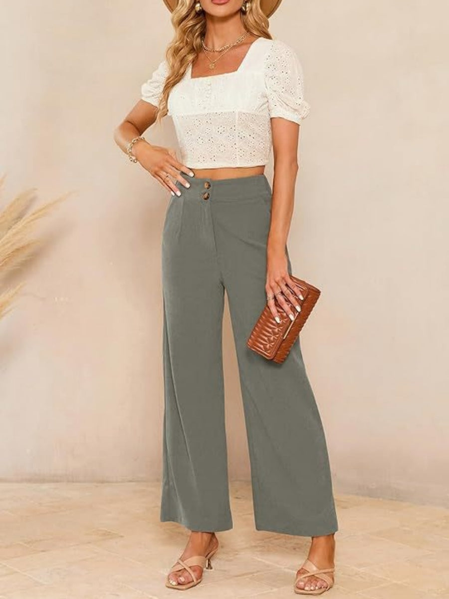 Basic Corduroy Double Buttons Stretch Leisure Straight-leg Trousers