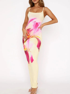 Liber Spring Women's Backless Abstract Maxi Dresses