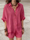 Blended Loose-fit Mid-length Sleeves Shirts Shorts Set 2-piece Sets