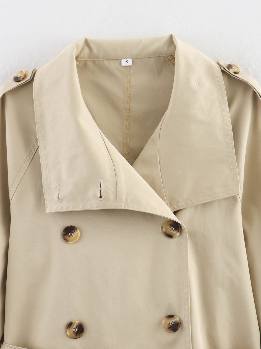 Belt Turtleneck Khaki Slim Fit Short Trench Coats