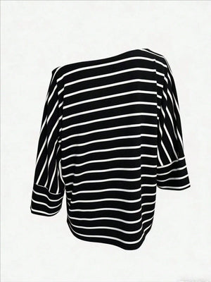 Off-shoulder Sloping Shoulders Loose-fit Stripes Commuting T-shirts
