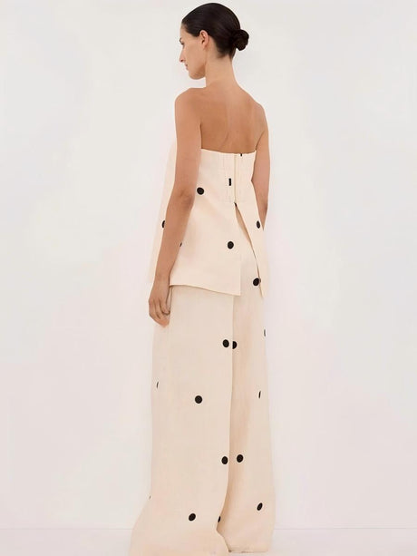 Polka Dot Strapless Vest Top And High-waisted Wide-leg Pants Two-piece Set