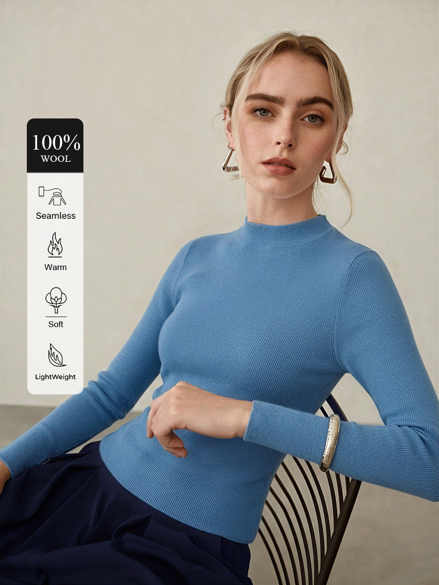 100% Merino Cotton & Wool Seamless Turtleneck Sweater