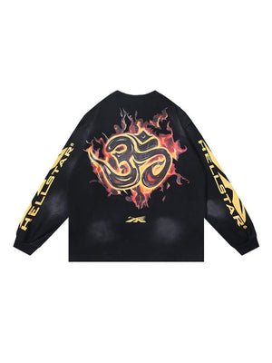 Dark Skull Print High Street Loose Long-sleeved T-shirt