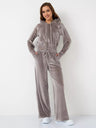 Velvet Zipper Cardigan, Silver Fox Fleece Sweatshirt, Lace-Up Pants 2-piece Sets