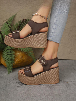 Metal Buckle Vacation Wedge Platform Sandals