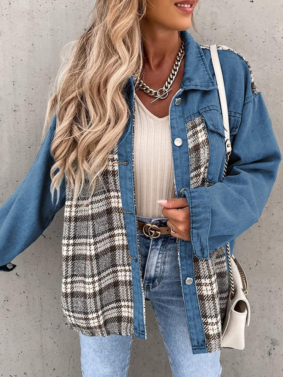 Liber Autumn Women's Contrasting colors Plaid Jackets