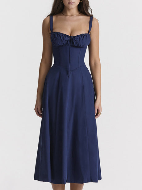 Waist Cinching With Straps A-line Skirt Split Suspenders Sweet Maxi Dresses