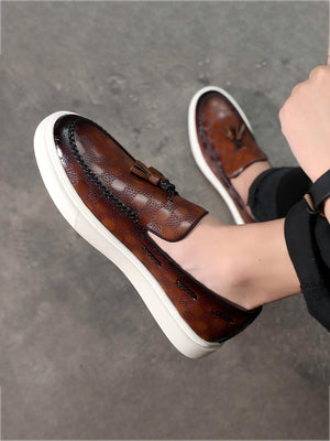 Plaid Tassel Slip-on Loafers