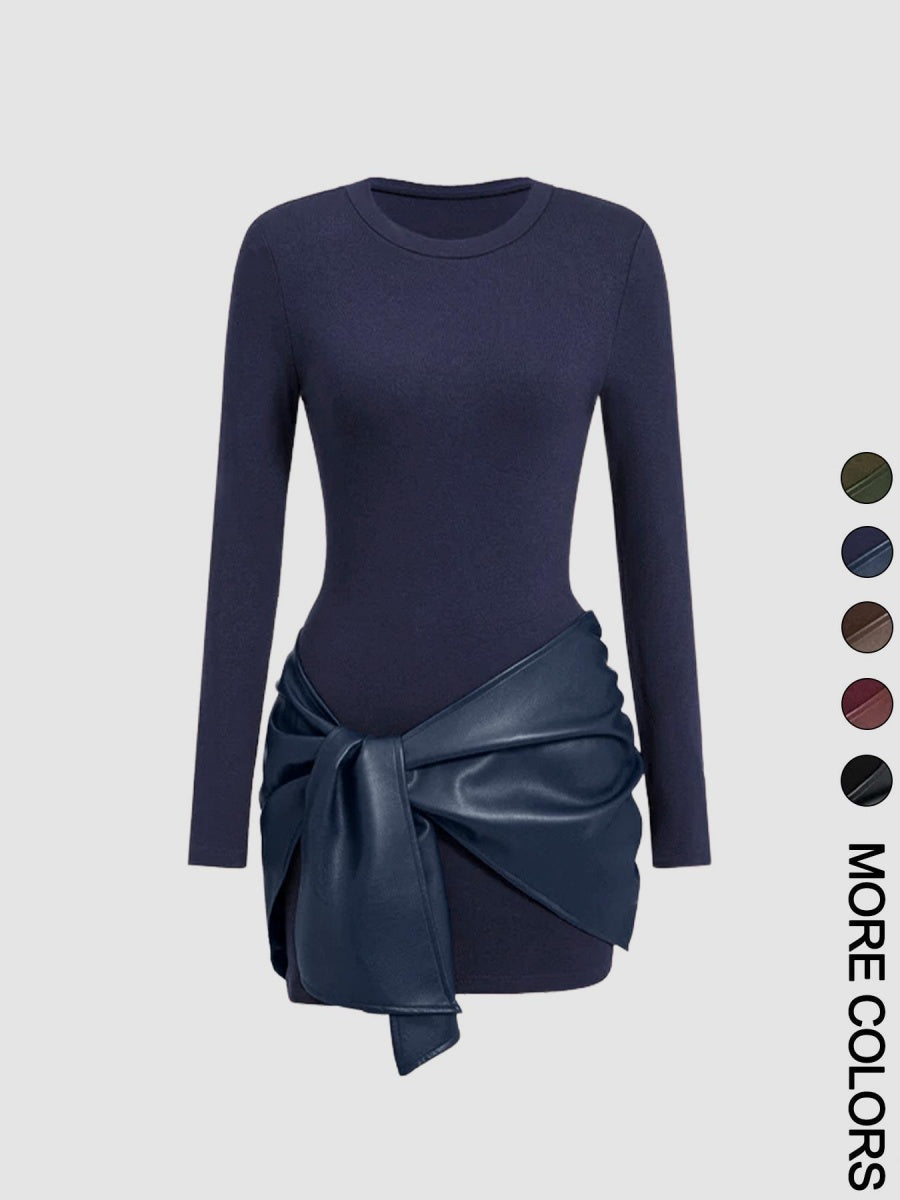 Front Laces PU Leather Patchwork Mini&Short Dresses