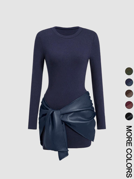 Front Laces PU Leather Patchwork Mini&Short Dresses