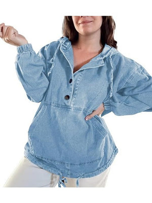 Button-up Pullover Denim Hoodie