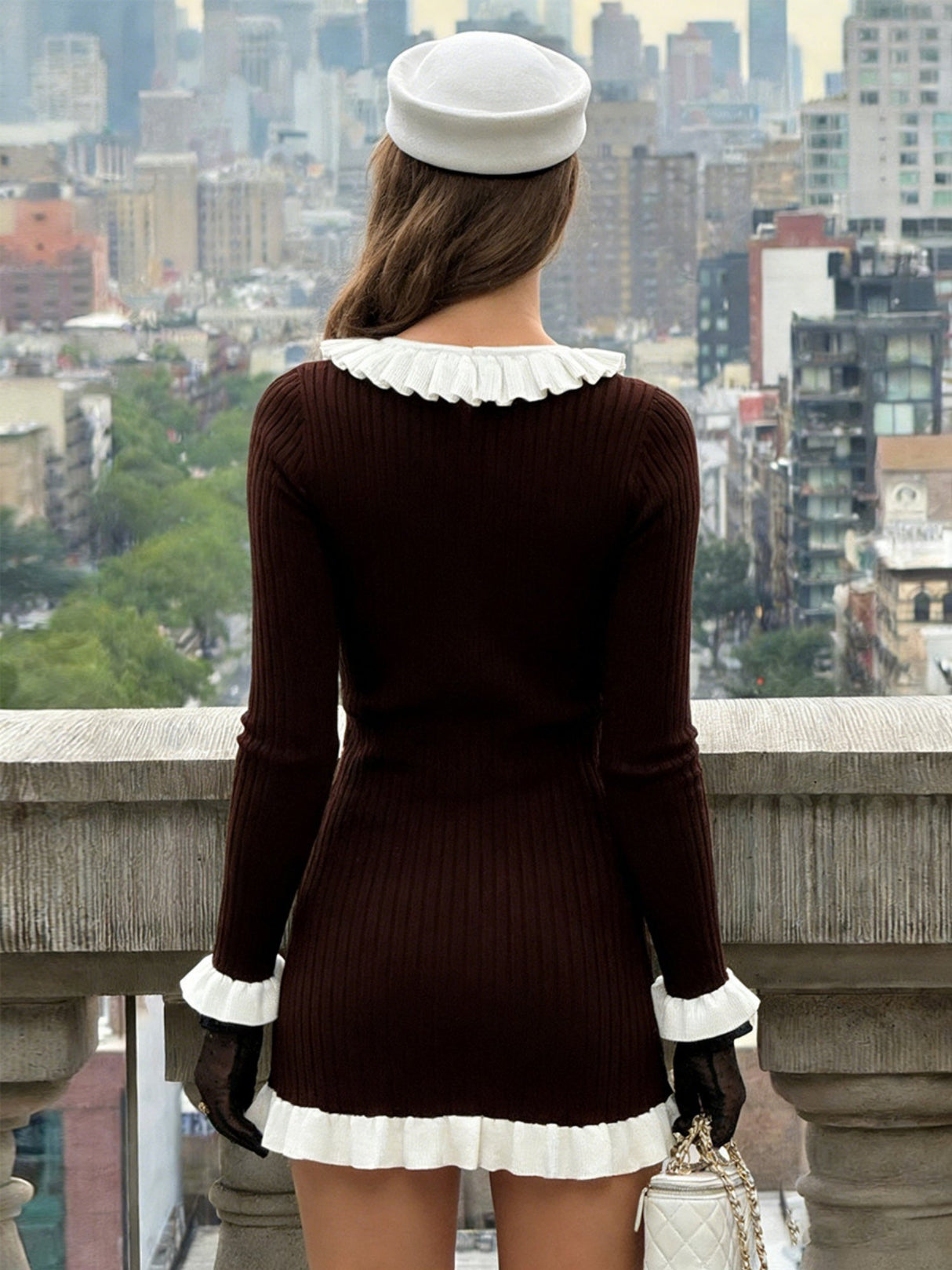 Color-blocked Ribbed Edge Lapel Buttons Maxi Dresses