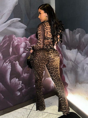 Ensembles 2 pièces taille haute à imprimé léopard