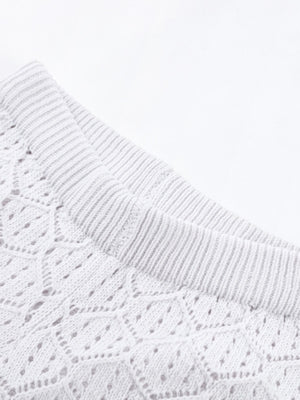 Comfortable And Casual Openwork Cropped Knit Shorts Two-piece Set