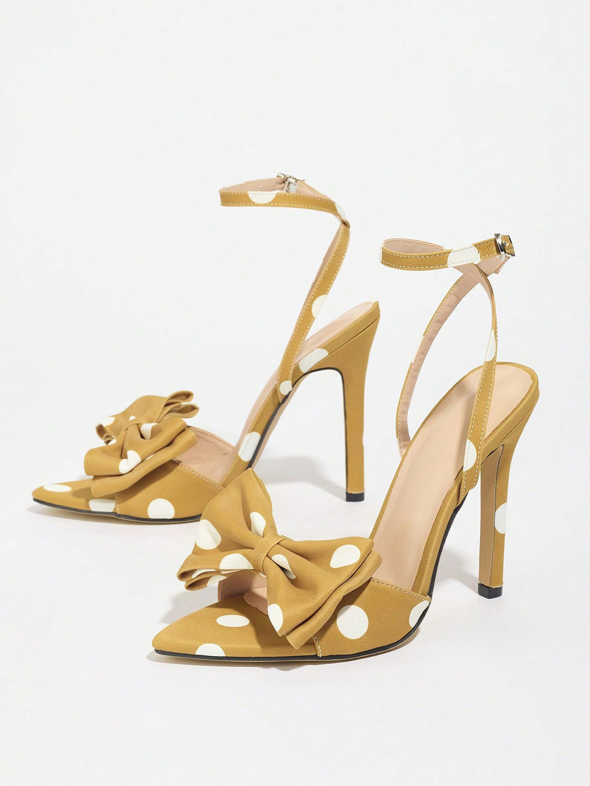 Sweet Color-blocked Polka Dot Bow High-heeled Sandals
