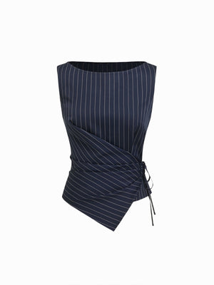 Profession Stripes Sleeveless Asymmetrical Jacket Straight-leg Trousers 2-piece Sets