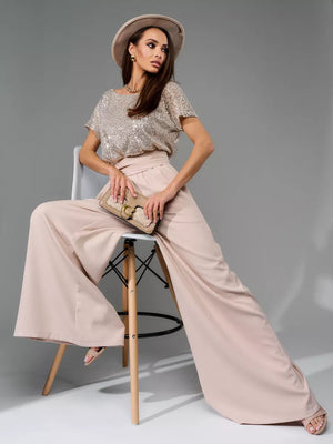 Sequins Short Sleeve Leisure Bodysuit