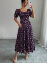 Floral Short Sleeve Square Collar Ruffle Vacation And Leisure Maxi Dresses