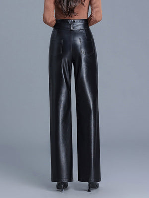 High Waist Slimming PU Leather Straight Pants