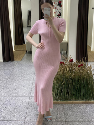 Hollow Knitting Crochet Jacquard Hip-hugging Short Sleeve Grace Maxi Dresses