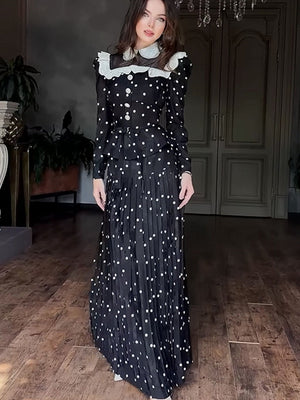 Long Sleeve Polka Dots Printed Jacket And High-waisted Skirt 2-piece Sets