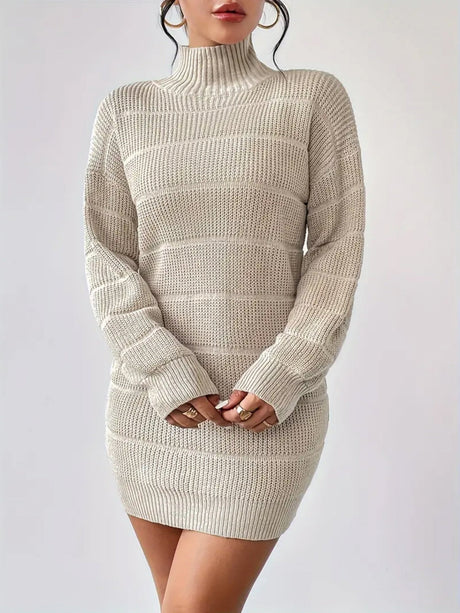 High Collar Long Sleeve Waist-cinching And Hip-hugging Knitted Sweaters Midi Dresses