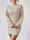 High Collar Long Sleeve Waist-cinching And Hip-hugging Knitted Sweaters Midi Dresses