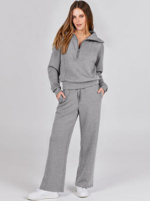 Liber Autumn Women's Zipper Solid Color 2-piece Sets