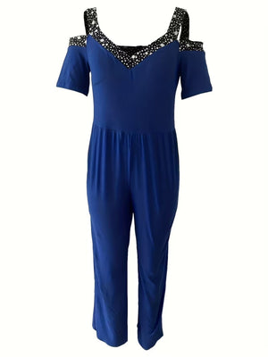 Polka Dot Print Off-shoulder Wide Leg Jumpsuits