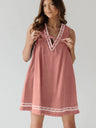 Denim Embroidery Openwork Tie V-neck Sleeveless Mini&Short Dresses