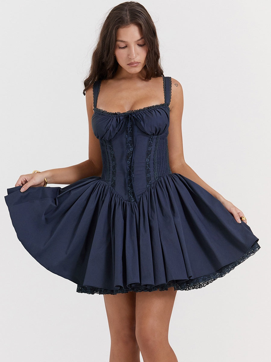 Trim Lace Bandage Big Swing Dating Mini&Short Dresses