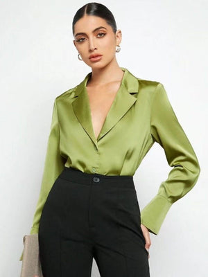 Satin Buttons Solid Color Long Sleeve Shirts