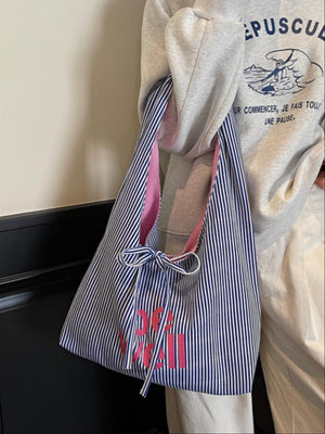 Sac bandoulière décontracté à rayures, grande capacité, avec imprimé lettres tendance et original