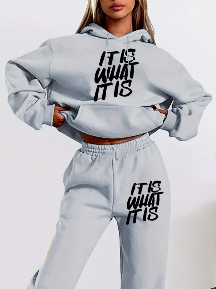 Printed Letter Leisure Hoodies Sweatpants 2-piece Sets