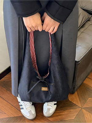 Denim Plaid Reversible Versatile Commuter Shoulder Bag