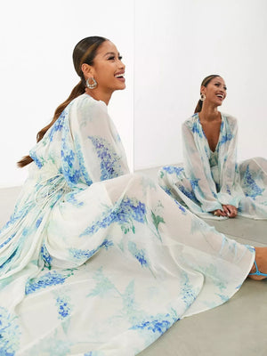 Printed Chiffon Drawstring Maxi Dresses