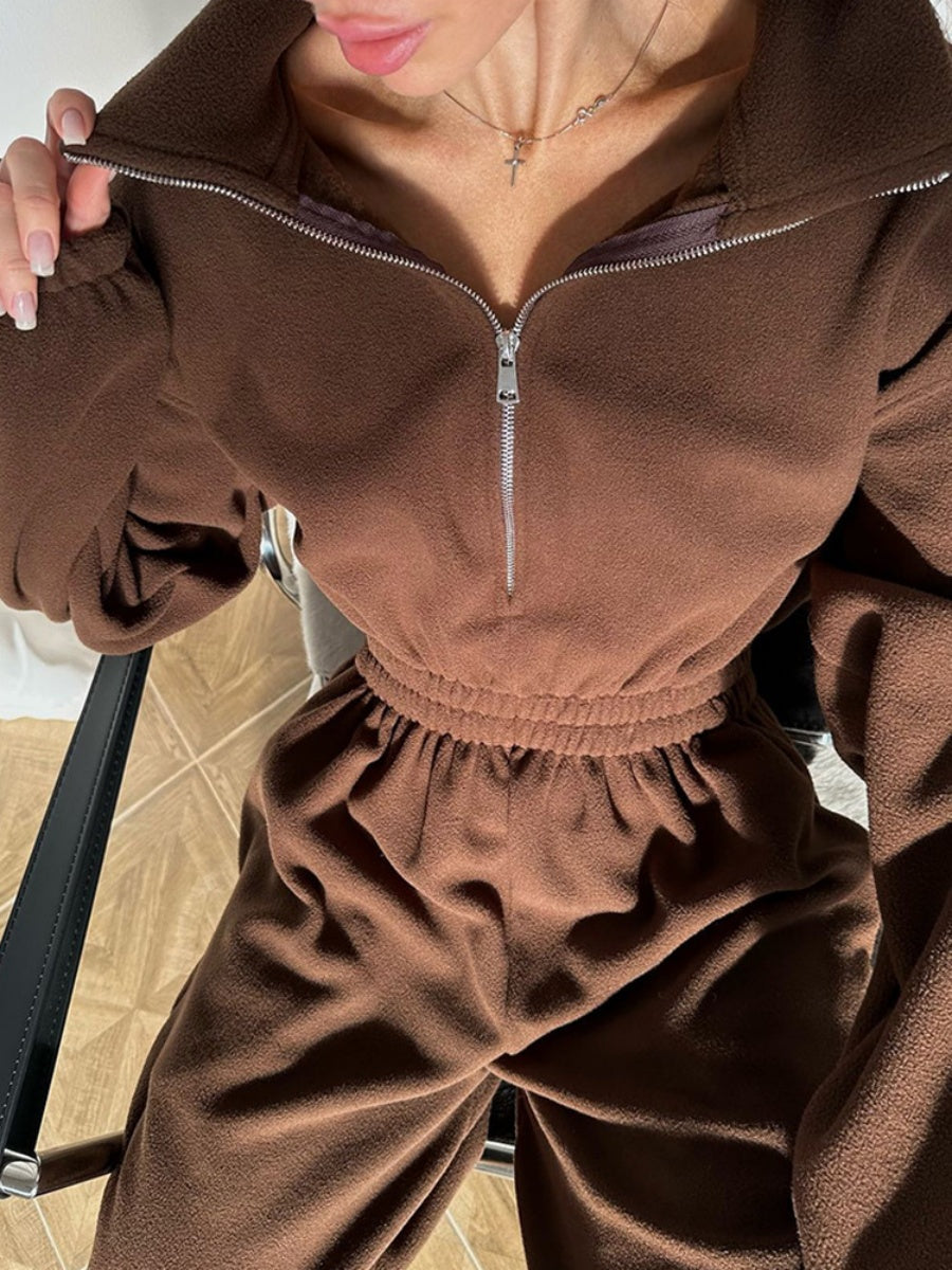 Liber Autumn women's one-piece suit solid color straight pants long-sleeved jumpsuit