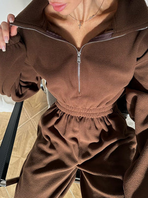 Liber Autumn women's one-piece suit solid color straight pants long-sleeved jumpsuit