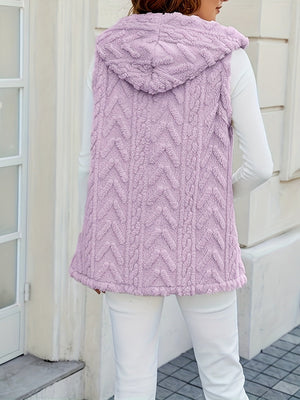 Three-dimensional Geometric Pattern Warm And Fashionable Plush Hooded Cardigan Mid-length Vest
